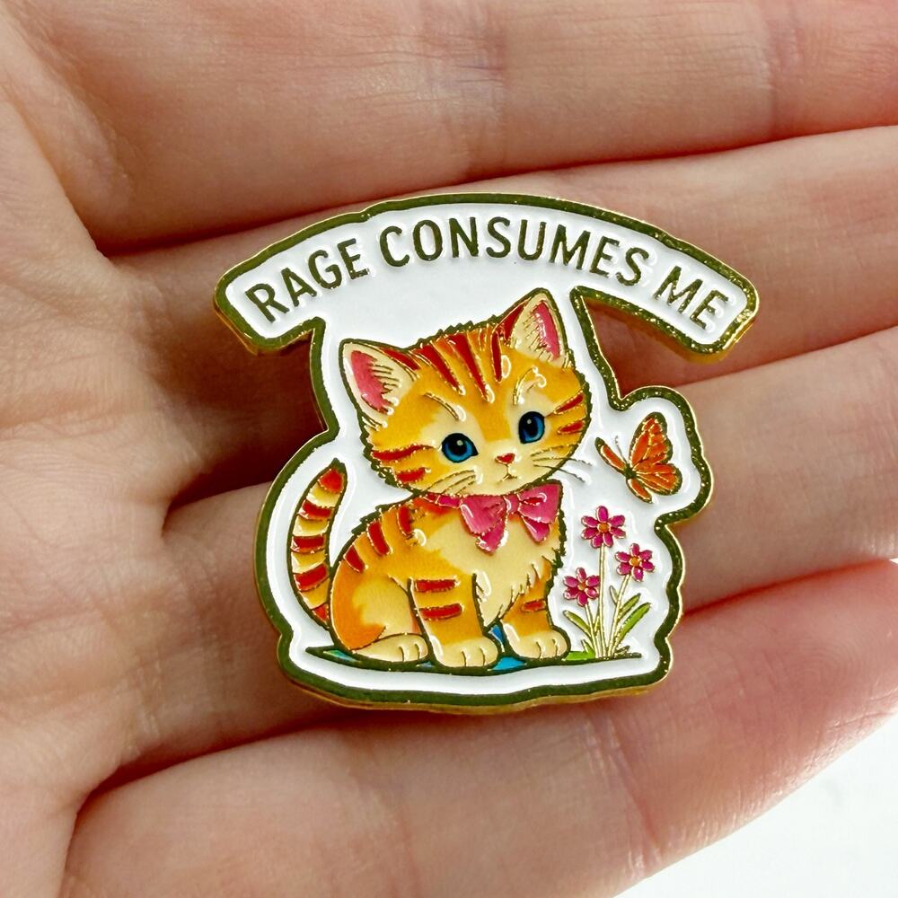 Rage Consumes Me Angry Orange Cat Soft Enamel Pin Funny Kitty Lapel Badge Gift